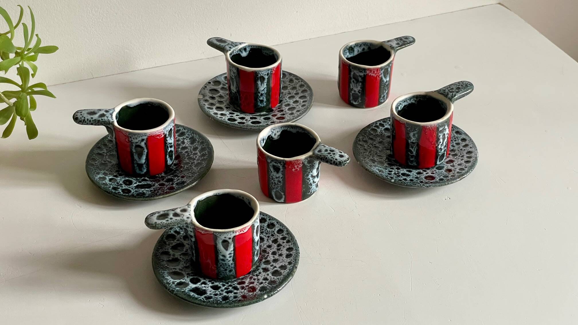 6 vintage luc vallauris art ceramic cups and saucers