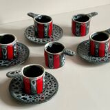 6 vintage luc vallauris art ceramic cups and saucers