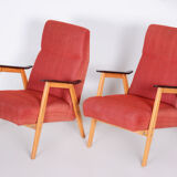 Pair of red Jaroslav Smidek armchairs made in 1950s Czechia