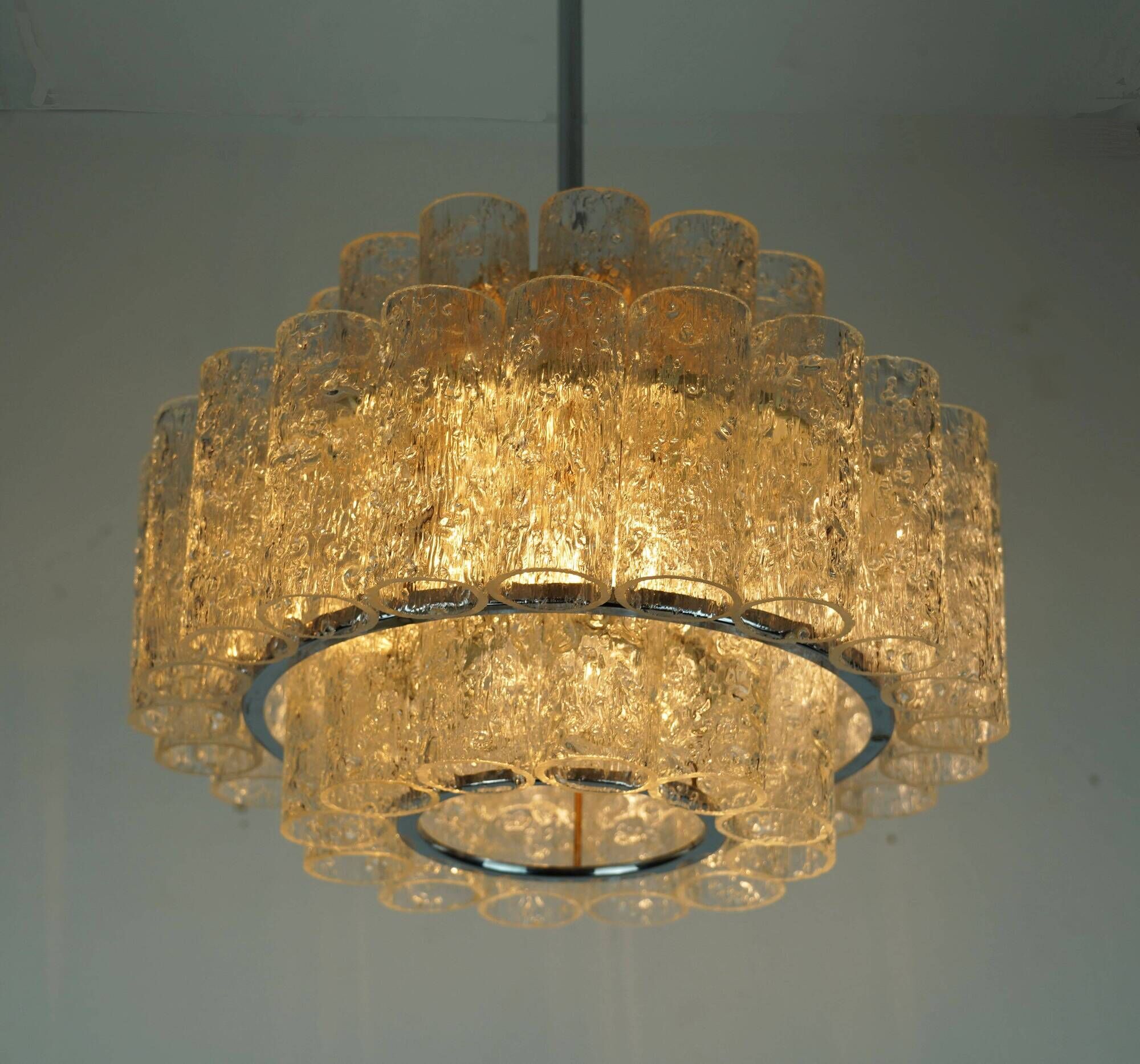 3-tier 1960s vintage mid century doria ice glass CHANDELIER with 45 glasses