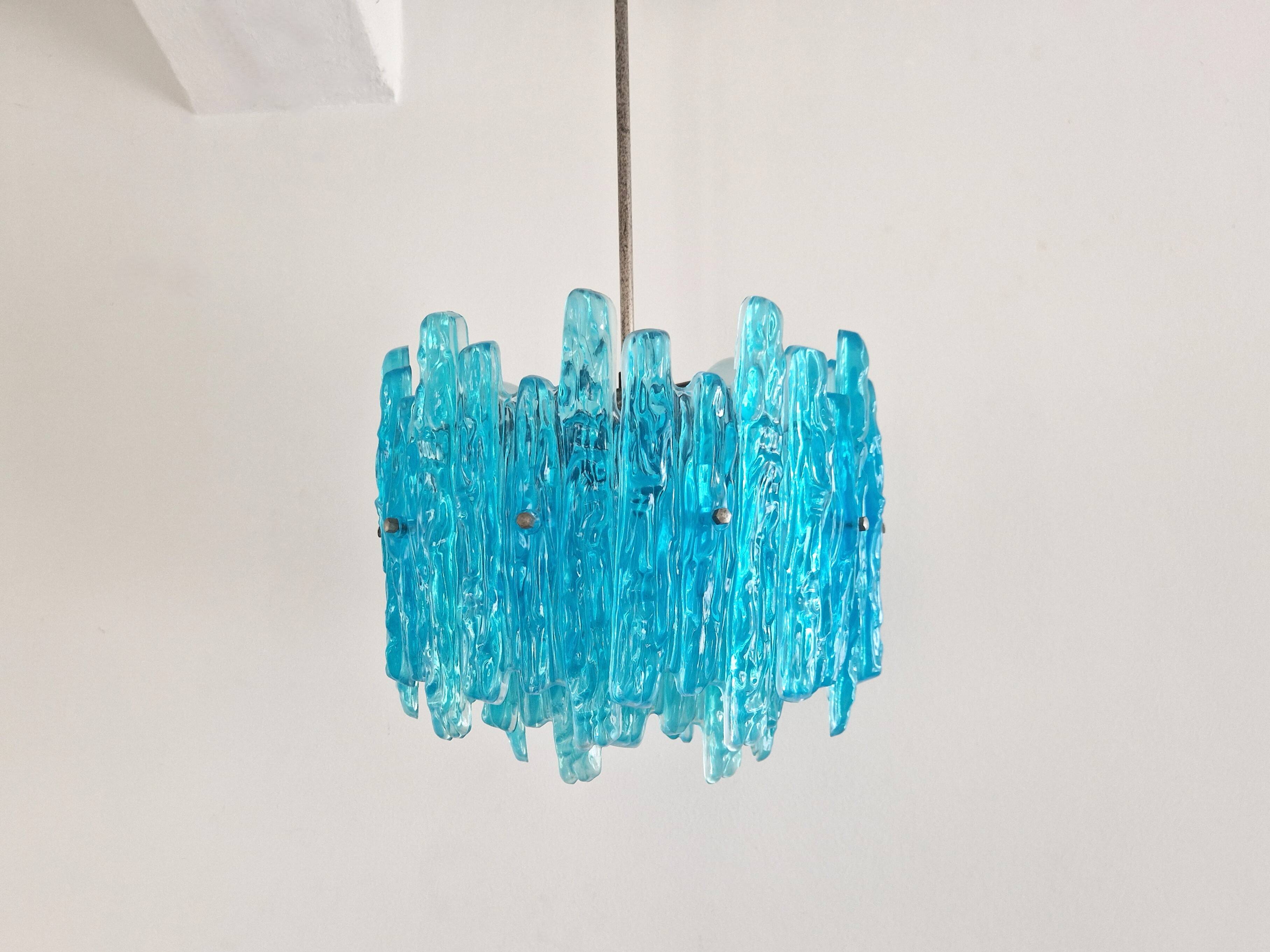 Turquoise lucite vintage pendant lamp, 1970's
