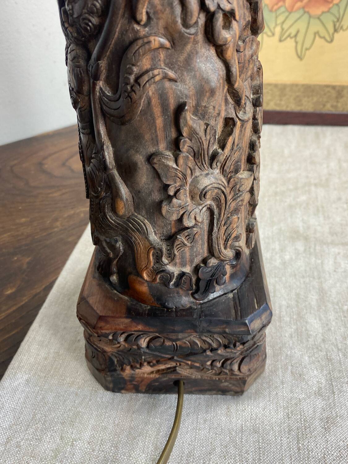 Carved wooden Balinese lamp base