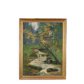 Huile sur Toile « Ruisseau en forêt », signée A. Markowicz – Début XXe