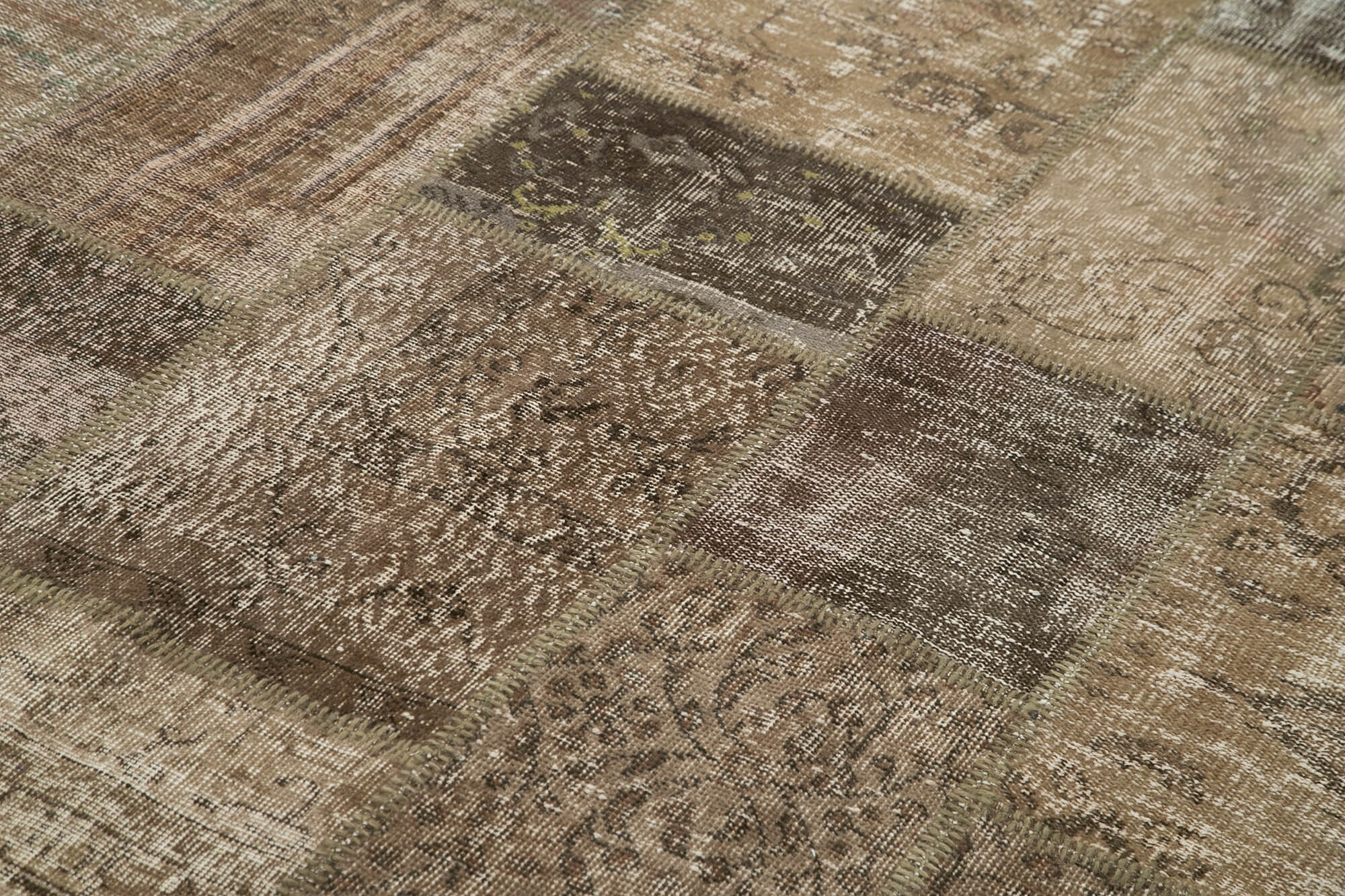 Handwoven oriental overdyed 202 cm x 303 cm brown patchwork carpet