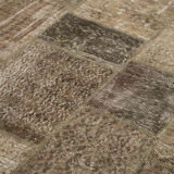 Handwoven oriental overdyed 202 cm x 303 cm brown patchwork carpet