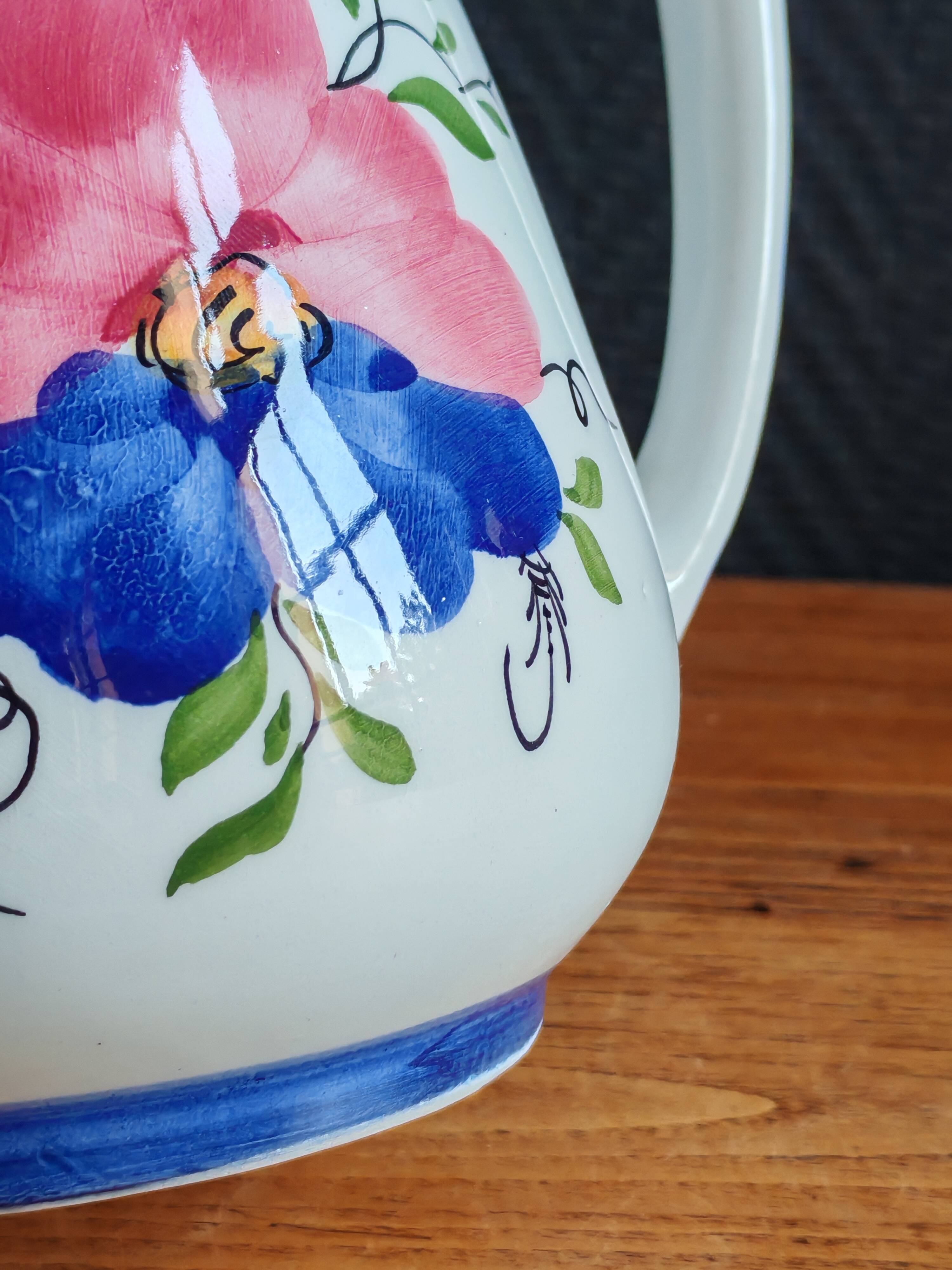 Vintage Ceramic Jug Hand-Painted, Flower Vase
