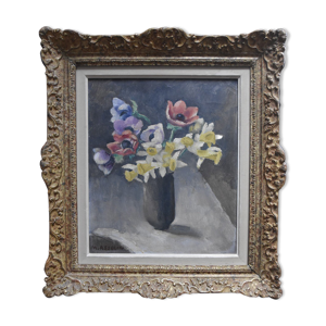 Anémones Et Jonquilles, - toile