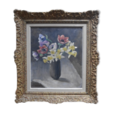 Anemones and Daffodils, Oil on Canvas Signed