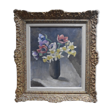 Anemones and Daffodils, Oil on Canvas Signed