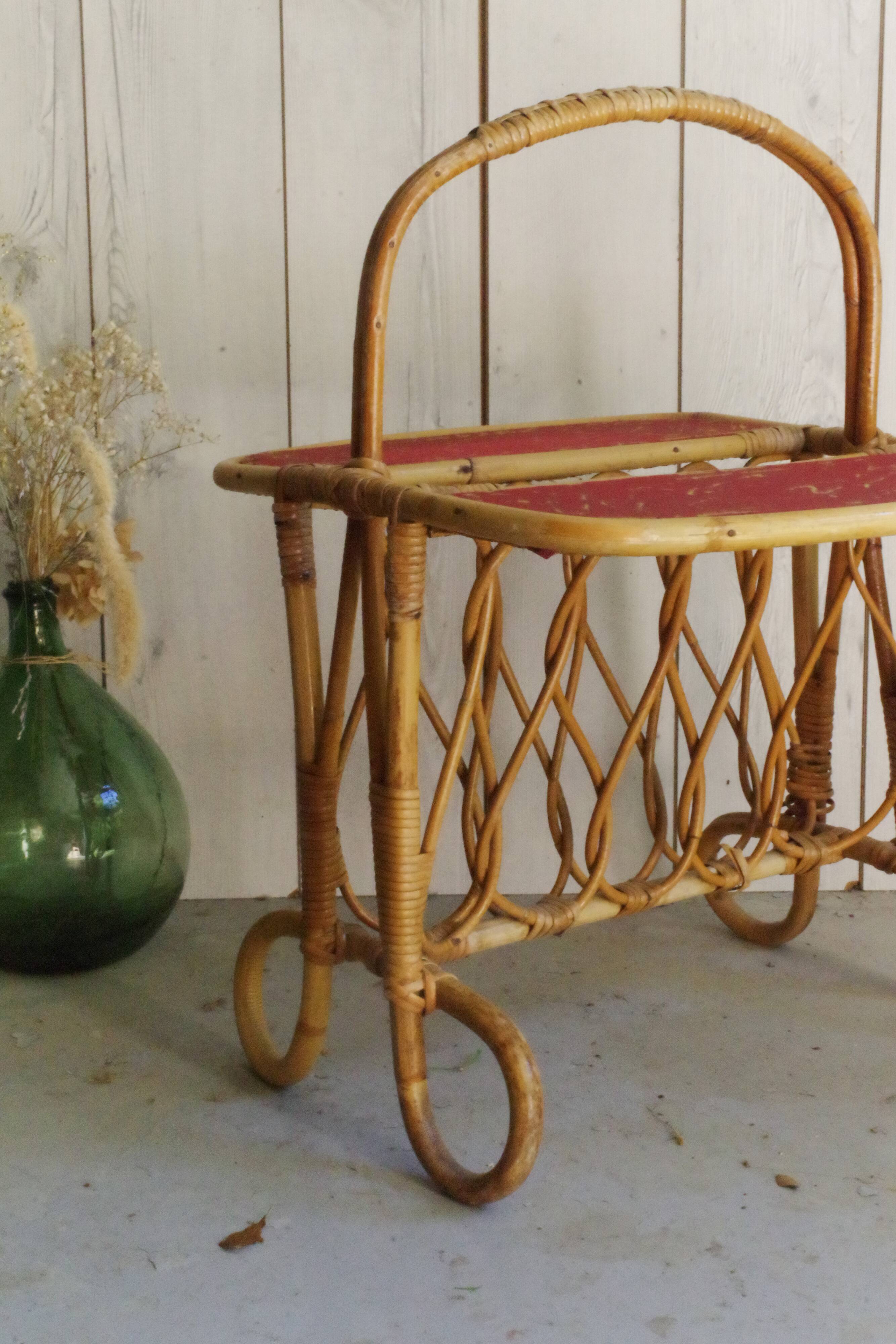 60s rattan magazine holders with trays