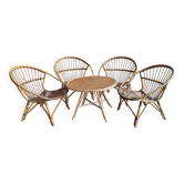 Salon, fauteuil et table en rotin 1960's