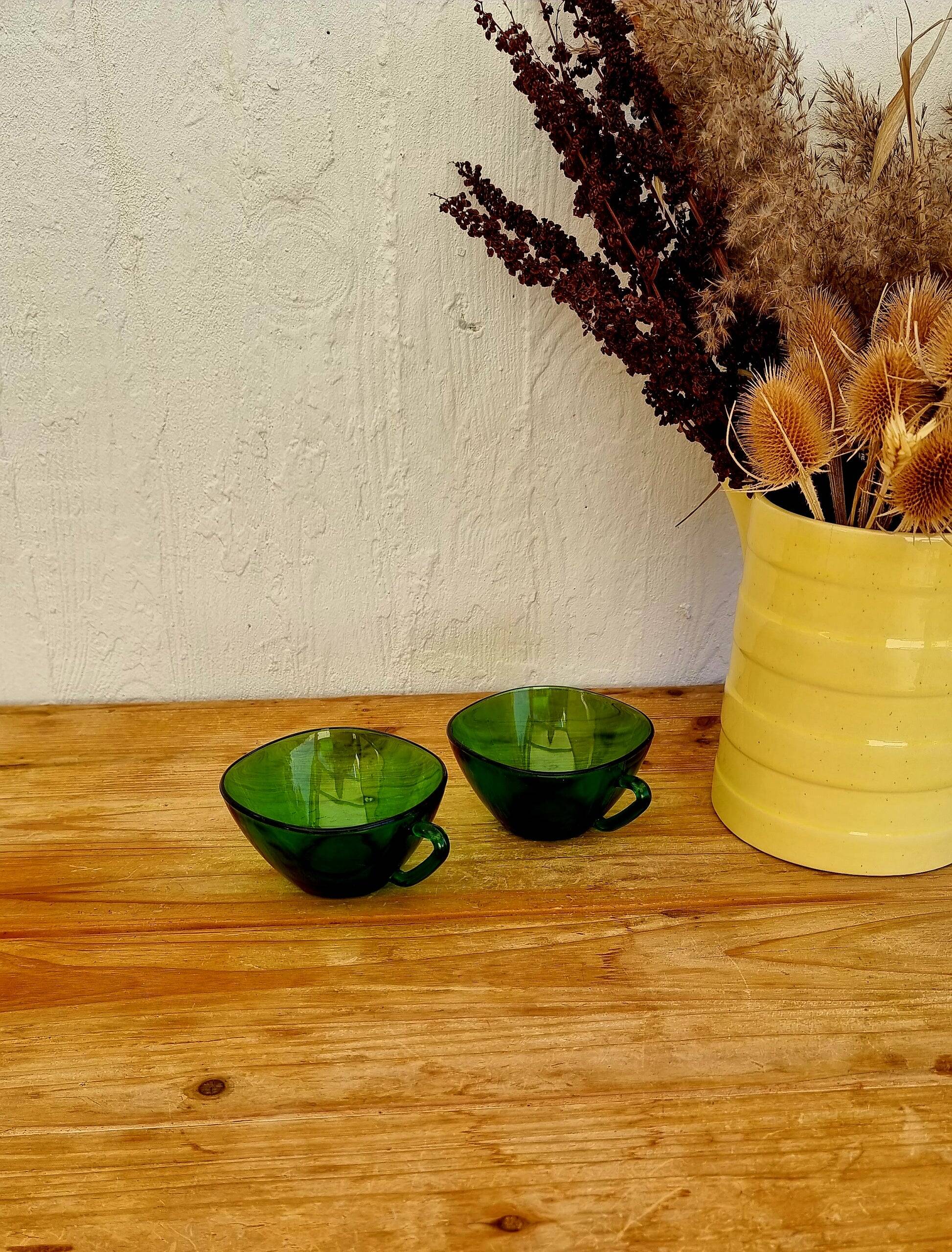 Set of 2 large vintage green Vereco mugs.