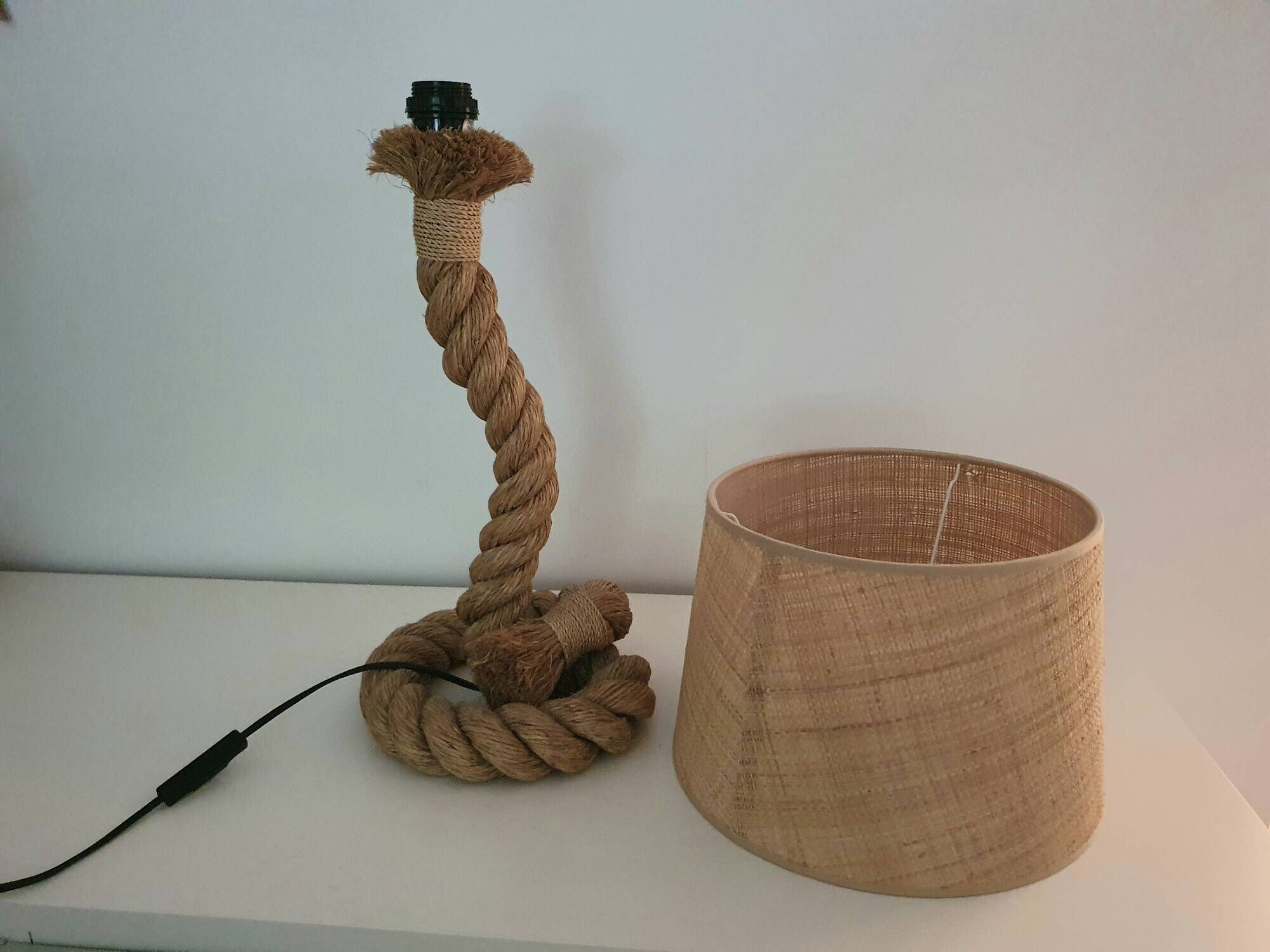 Craft rope lamp with lampshade in raffia 60s-70s
