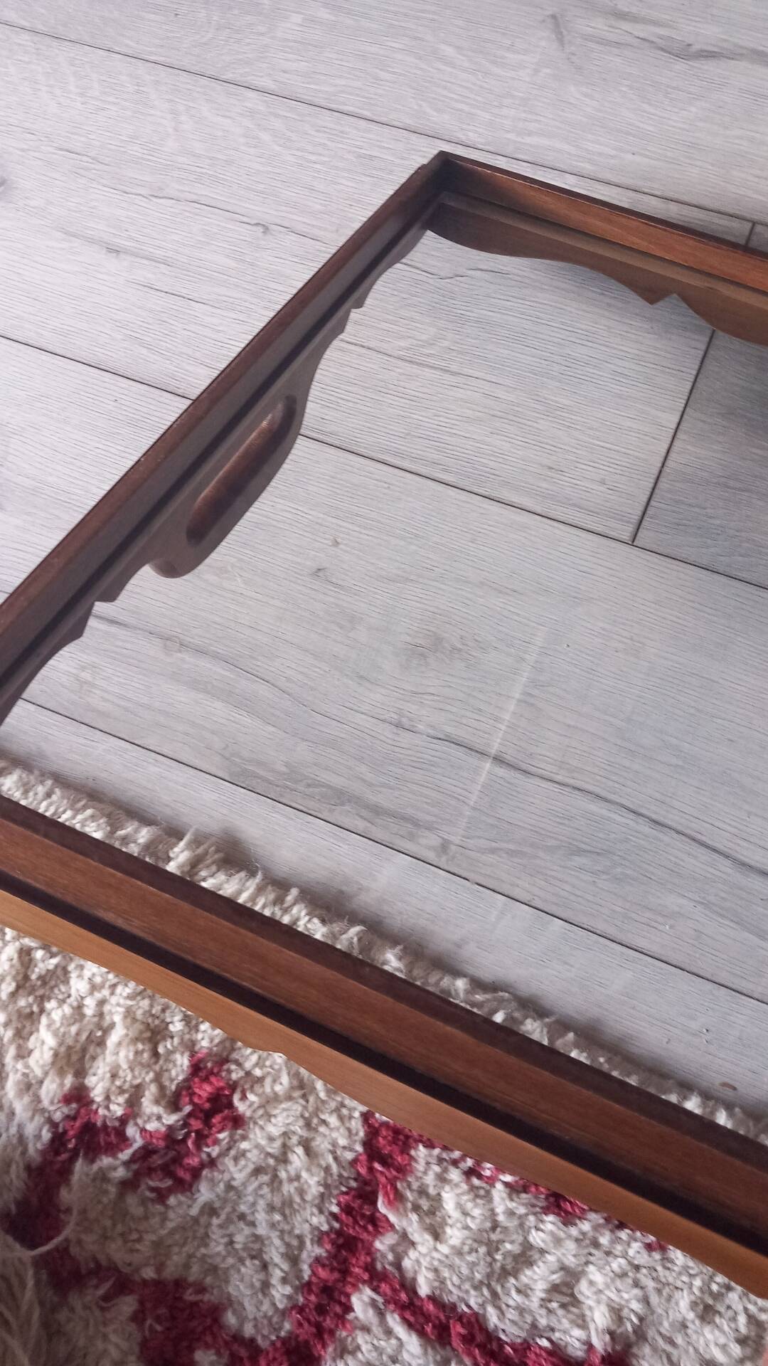 Grand plateau de service bois et verre années 50