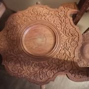 Shelf folding tray carved wood shelf 3 levels 6 shelves India