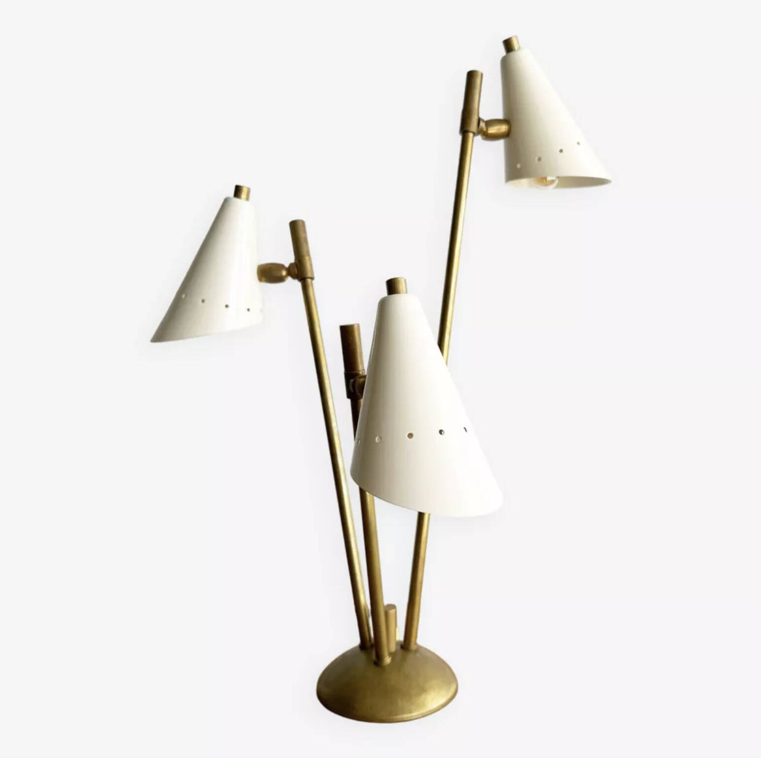 Italian lamp with three brass heads, 1950s design.
