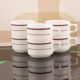6 vintage Pyrex tableware cups USA - opaline glass with burgundy band - 1970s