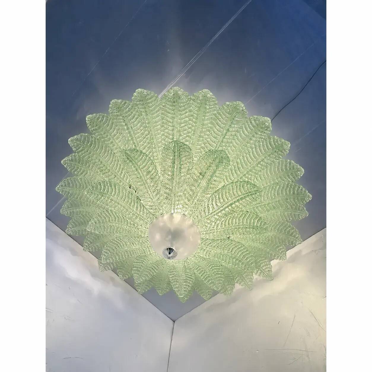 Venetian Leaves Flush Mount in Green Murano Glass by Simoeng