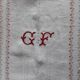 Large red and white tablecloth 1m95x2m85 and its 12 monogrammed “gf” napkins