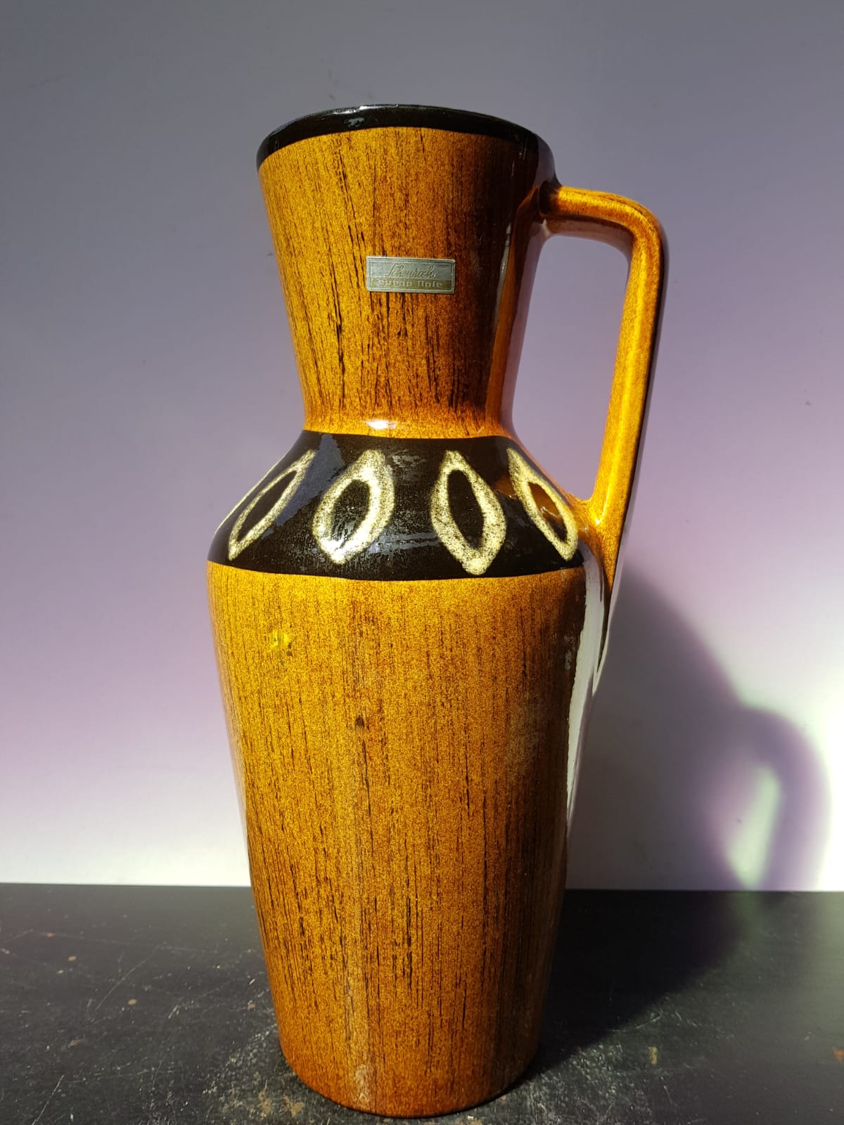 Scheurich europ linie vase beige & black ceramic + vintage germany handle