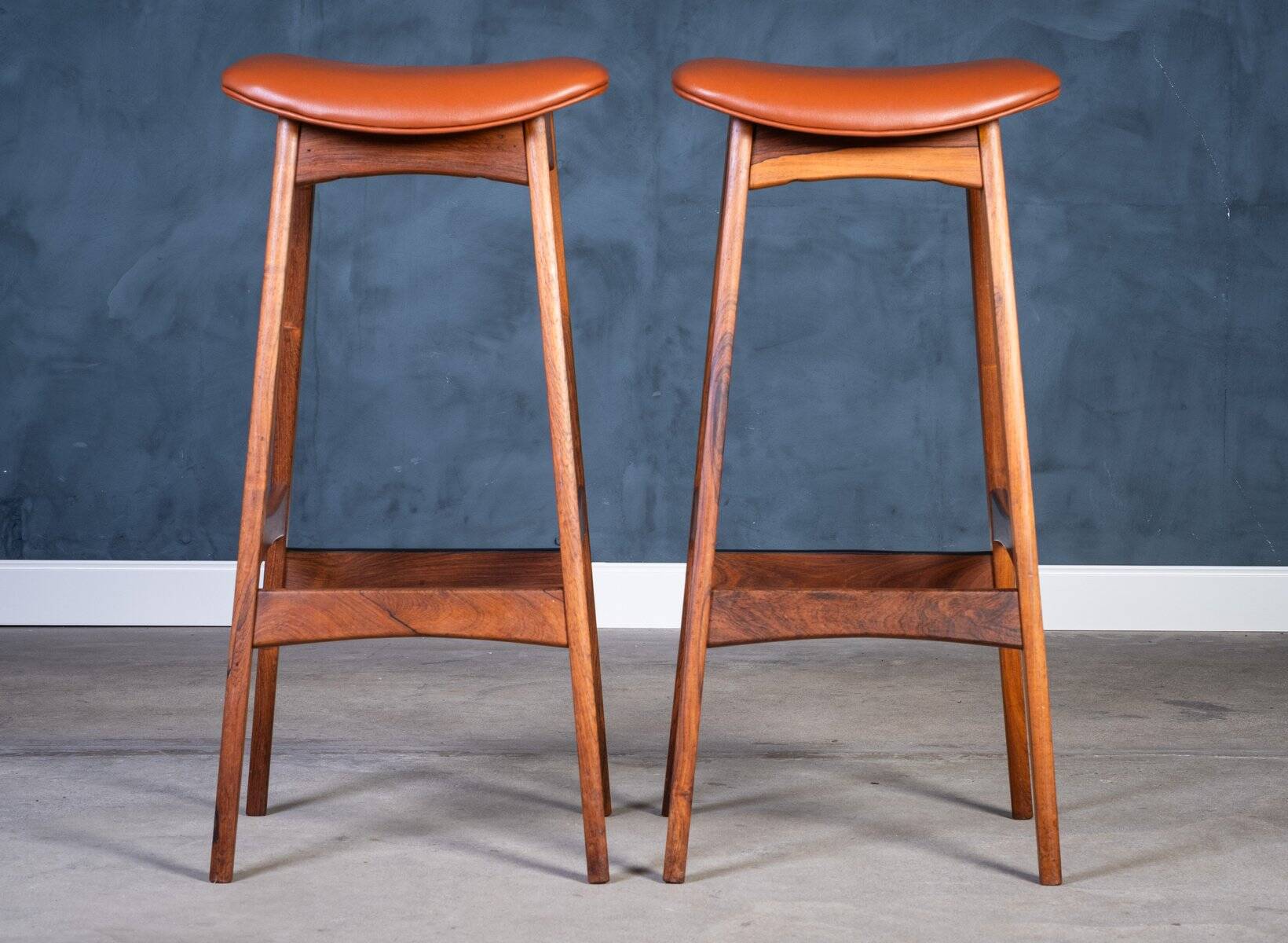 Bar Stools in Rosewood with Cognac Leather by Erik Buch for Dyrlund, 1960s, Set of 2