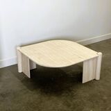 Vintage eye-shaped travertine marble coffee table, 1980s France
