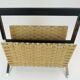 1970s vintage magazine rack newspaper holder chrome leather bamboo