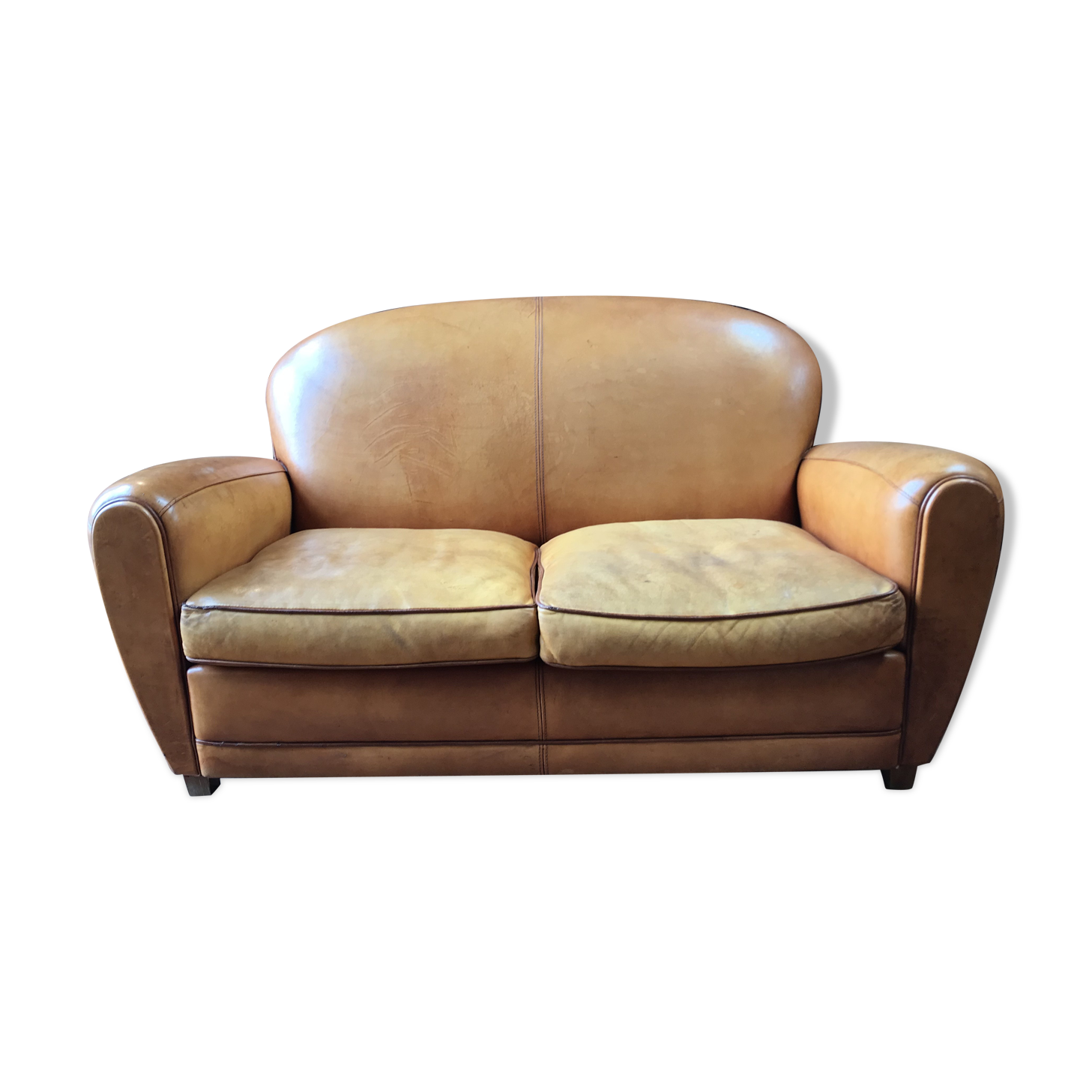 Vintage fawn leather club sofa