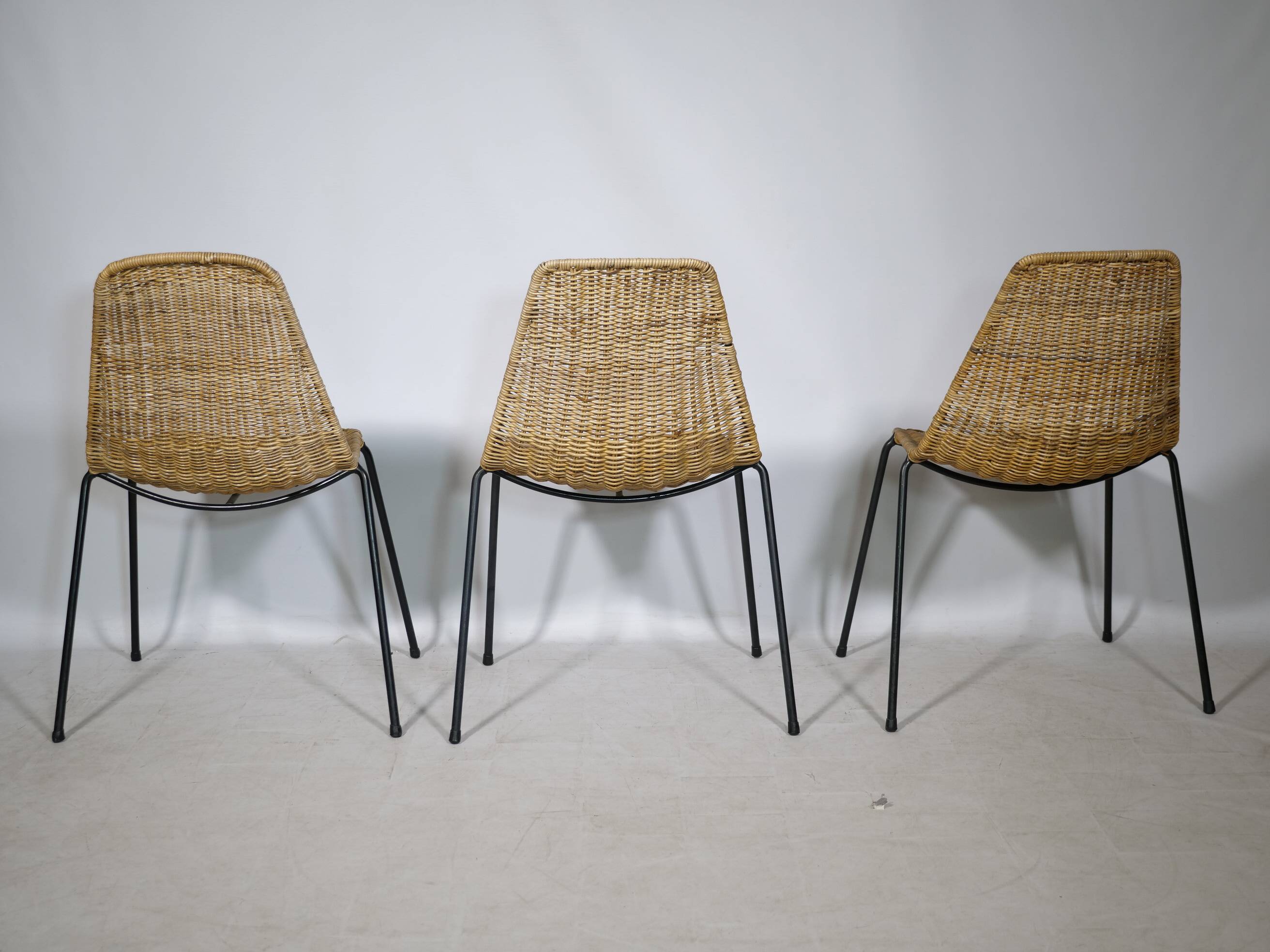 Set of 3 Basket Chairs by Franco Legler, Wicker and Metal, 1960s