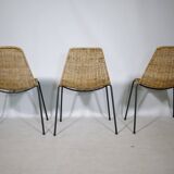 Set of 3 Basket Chairs by Franco Legler, Wicker and Metal, 1960s