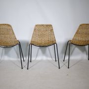 Set of 3 Basket Chairs by Franco Legler, Wicker and Metal, 1960s