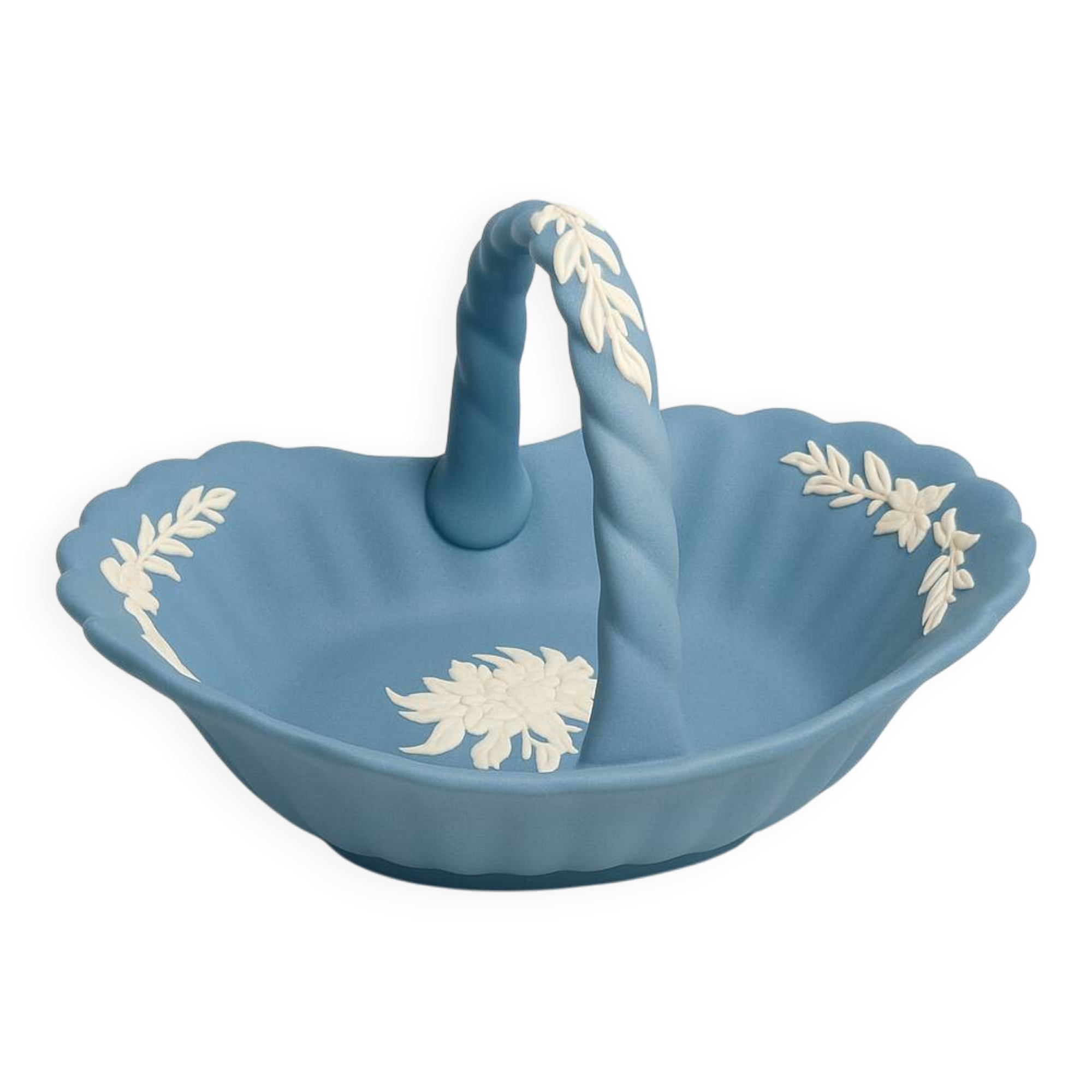 Blue Wedgwood Jasperware basket – English porcelain with relief decoration