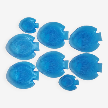 6 assiettes verre zoomorphe poisson bleu