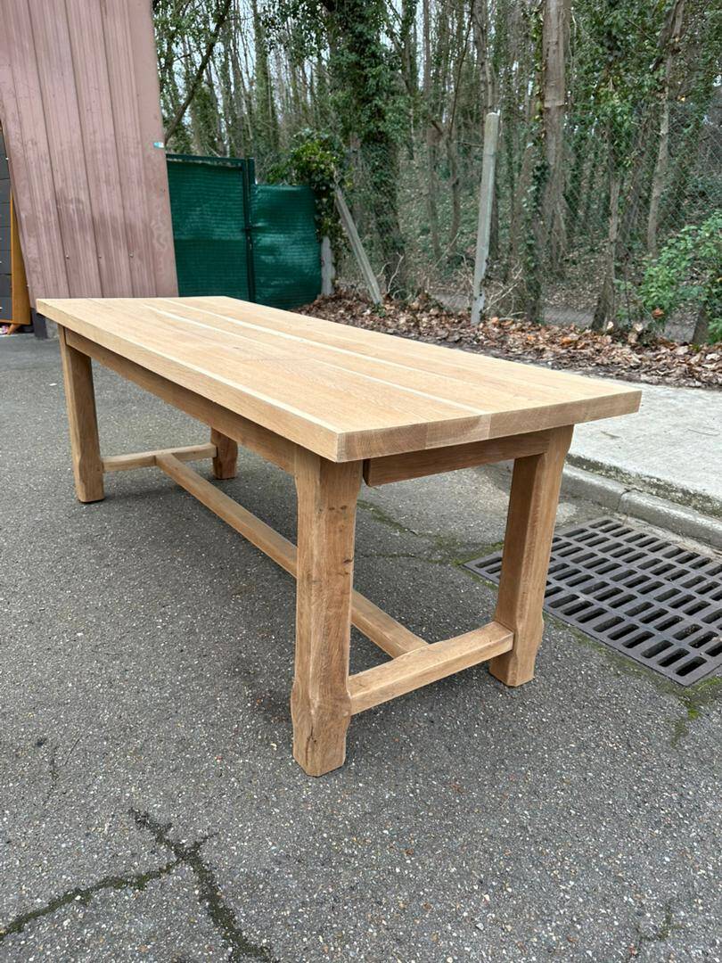 Renovated 19th-century solid oak extendable farmhouse dining table 200cm