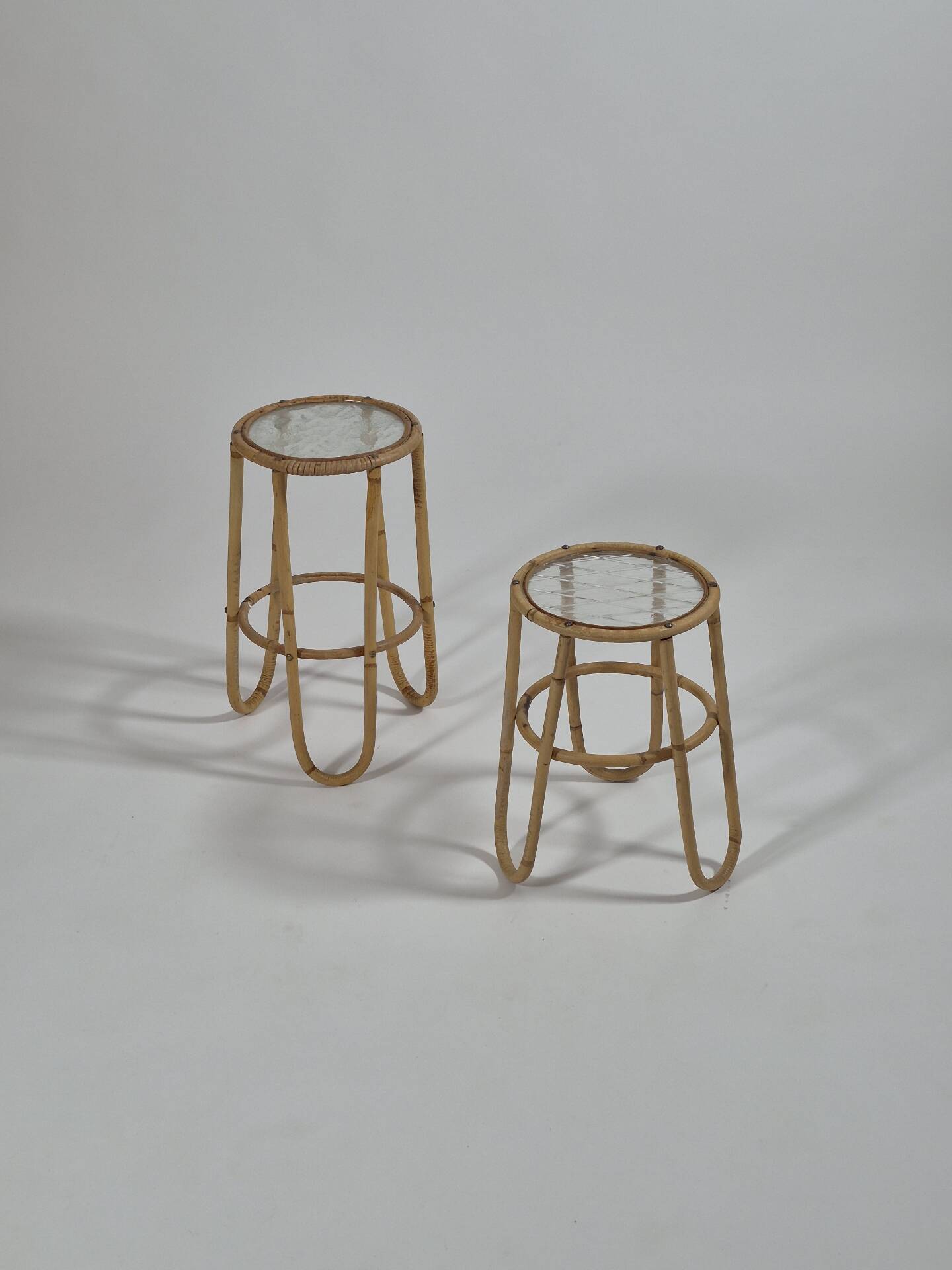 Pair of vintage mid century bamboo ice glass flower stands