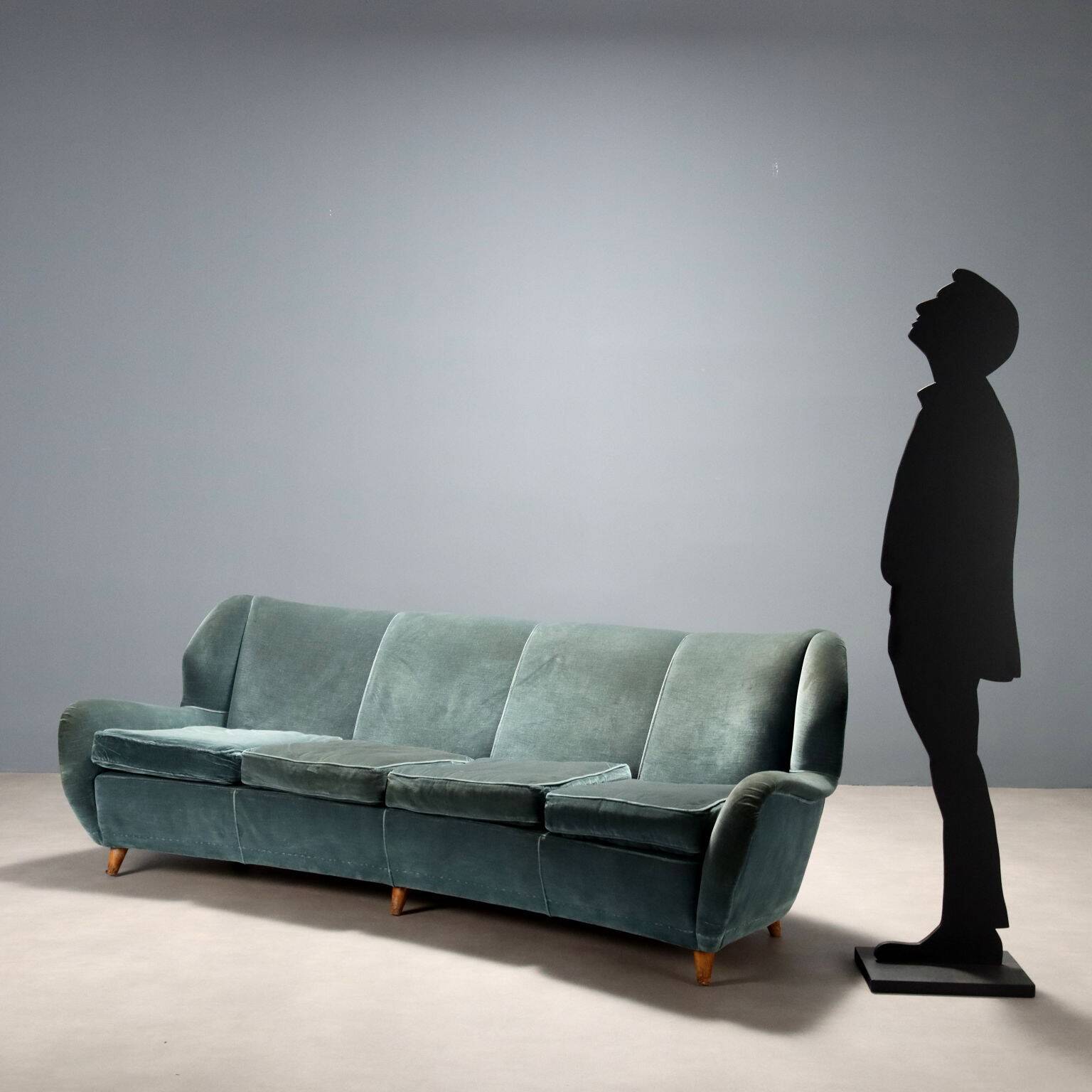 Original vintage designer bean-shaped velvet sofa from the 1950s-60s