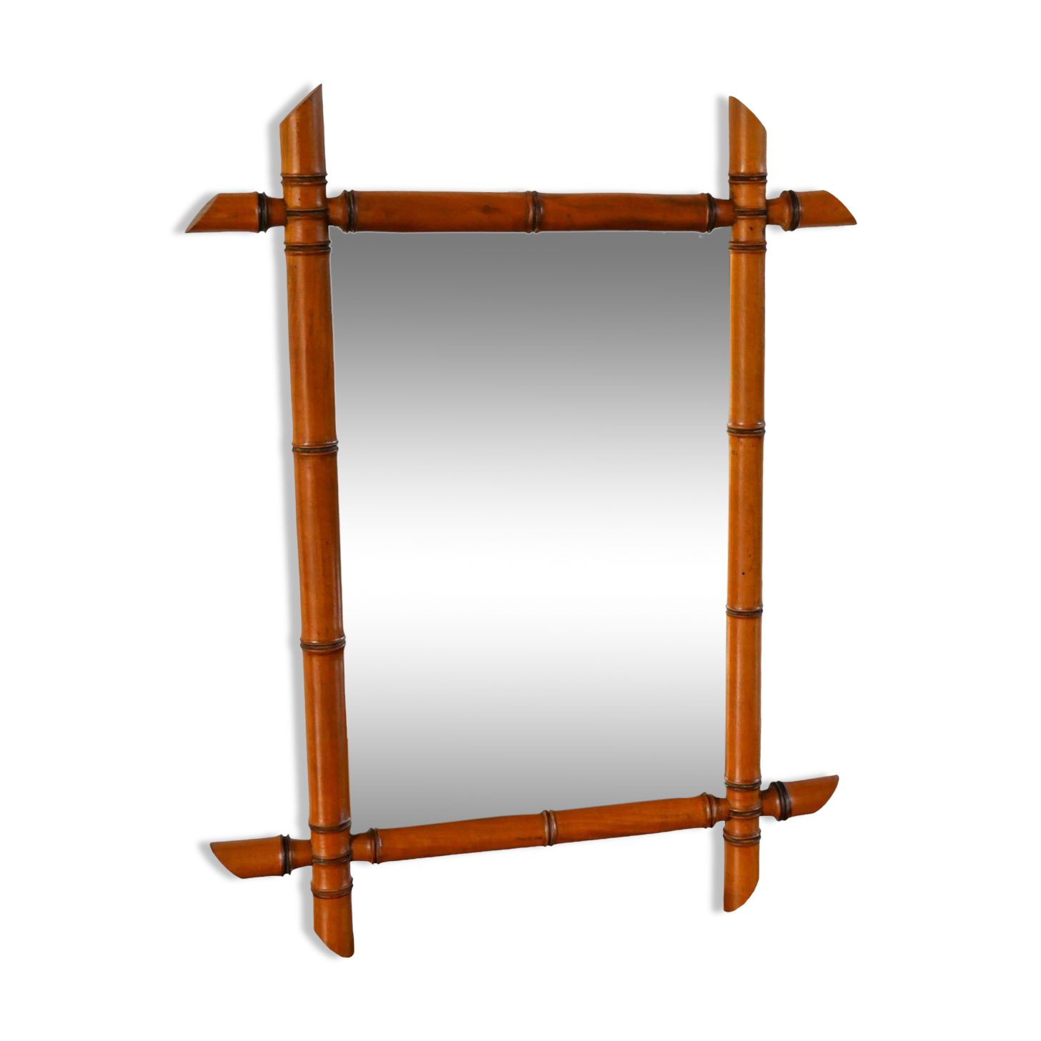 Bamboo effect wooden barber mirror 55 x 41 cm