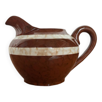 Old milk jug sarreguemines model mary ceramic brown & white