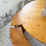 Set of round table and 4 rounded benches, 1950