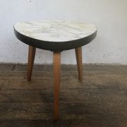 Small triangular table coffee table with a vintage tripod door midcentury plant 1950