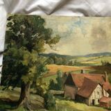 Oil on cardboard landscape 20th century sign Fude Plois 20th century