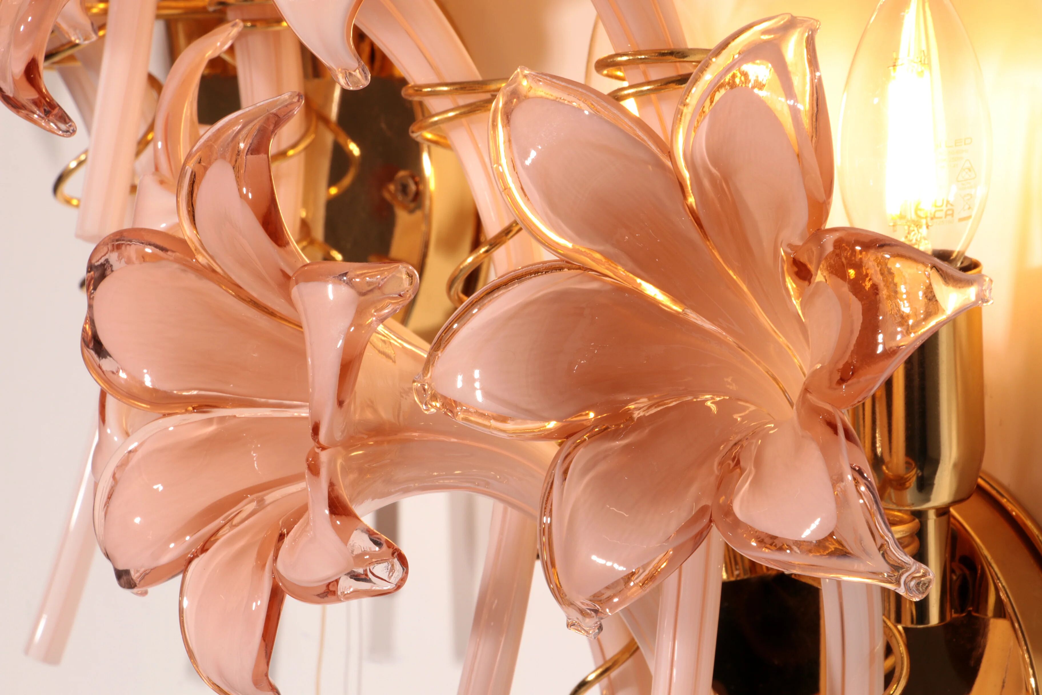 Pink lily spectacular Murano wall lamps by Franco Luce 1970