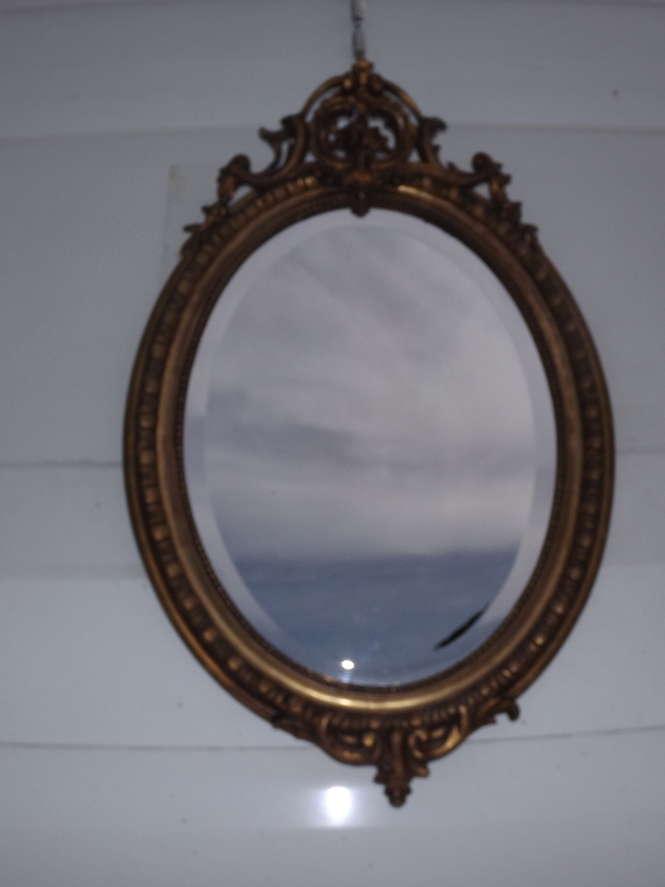 Mirror 19th wood and stuk golden oval 97x62cm