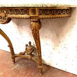 Louis XVI style console in gilded wood 20th century Veined green marble top