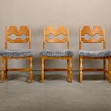 Henning Kjærnulf Set of 6 Razorblade Dining Chairs in Lambswool and Oak