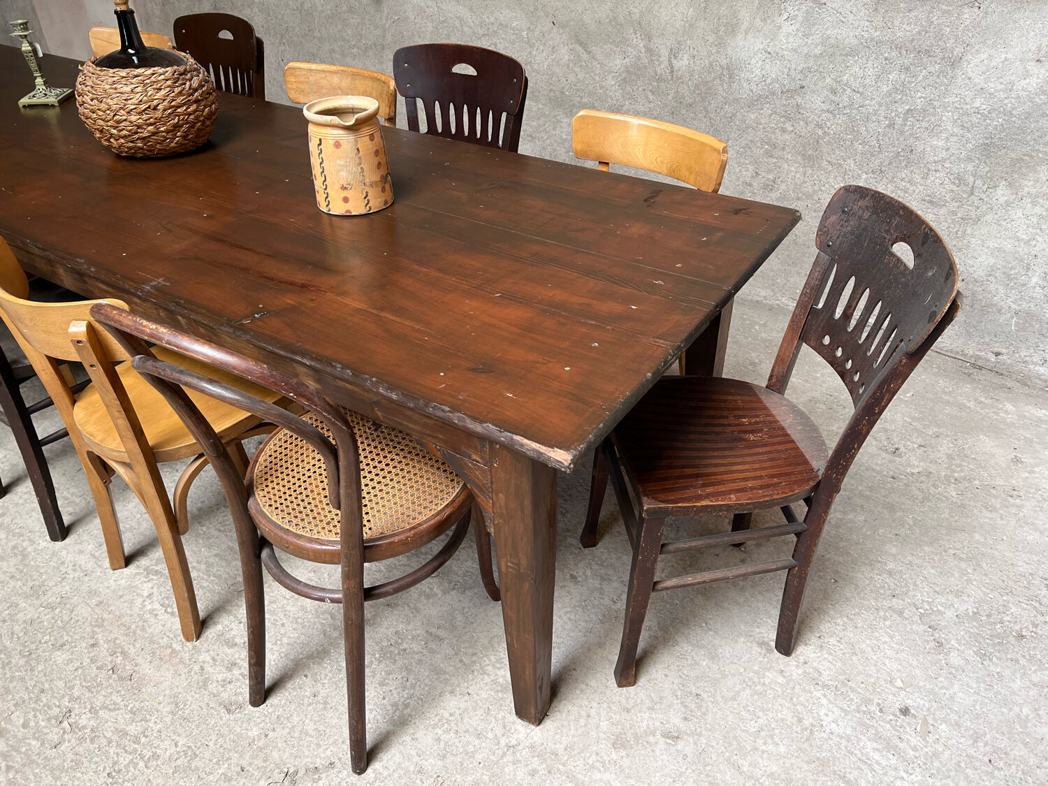 Old 3m fir farm table late 19th early 20th