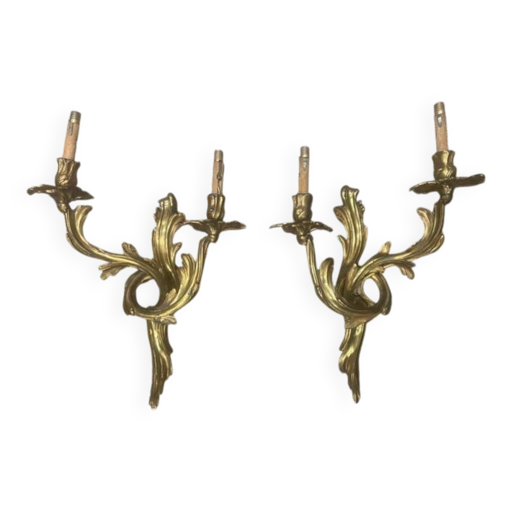 Pair of gilded bronze wall sconces with two lights - Louis XV style