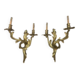 Pair of gilded bronze wall sconces with two lights - Louis XV style