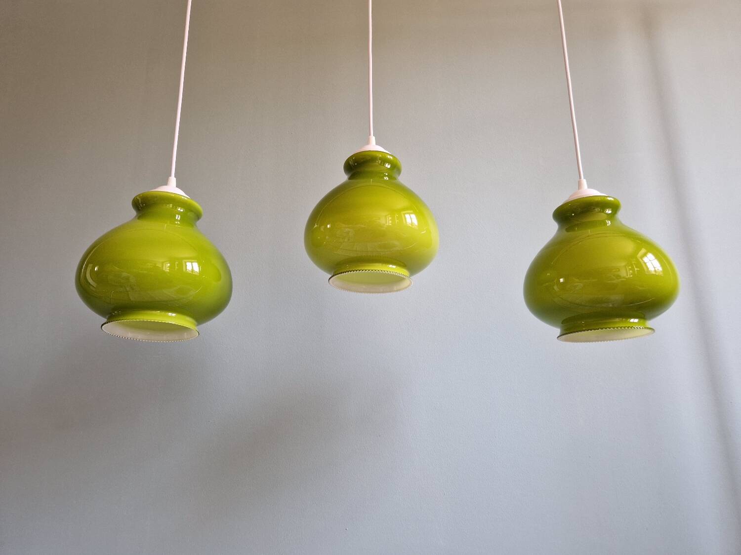 Vintage green opaline pendant light (4 available), 1960-70