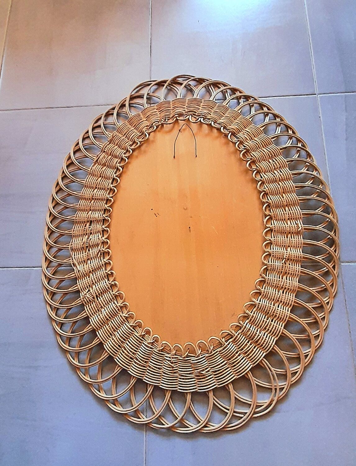 Oval woven wicker mirror 60s